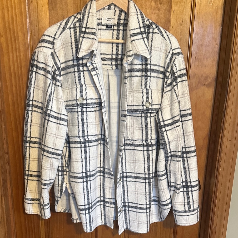 American Eagle Plaid Utility Jacket in Black and White